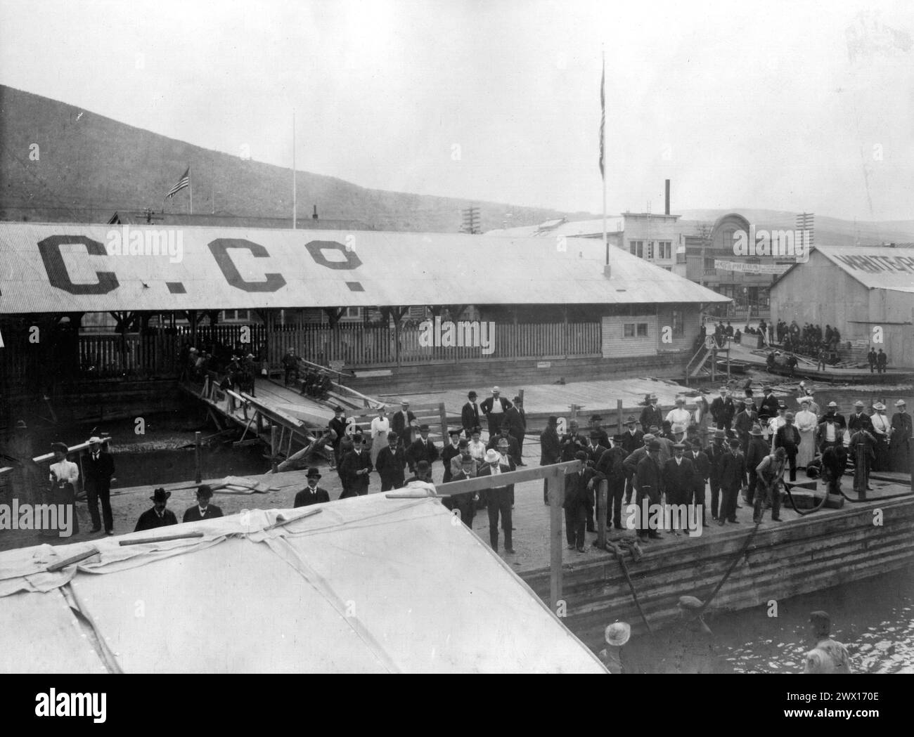 Foto vom Dock in Dawson City, Yukon CA. 1905 Stockfoto