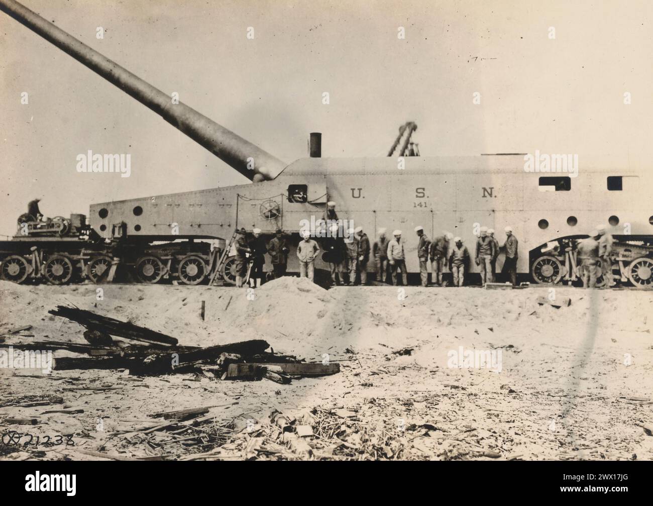 14' Naval Gun, Eisenbahnhalterung, hergestellt von Baldwin Locomotive Works ca. 1918 Stockfoto