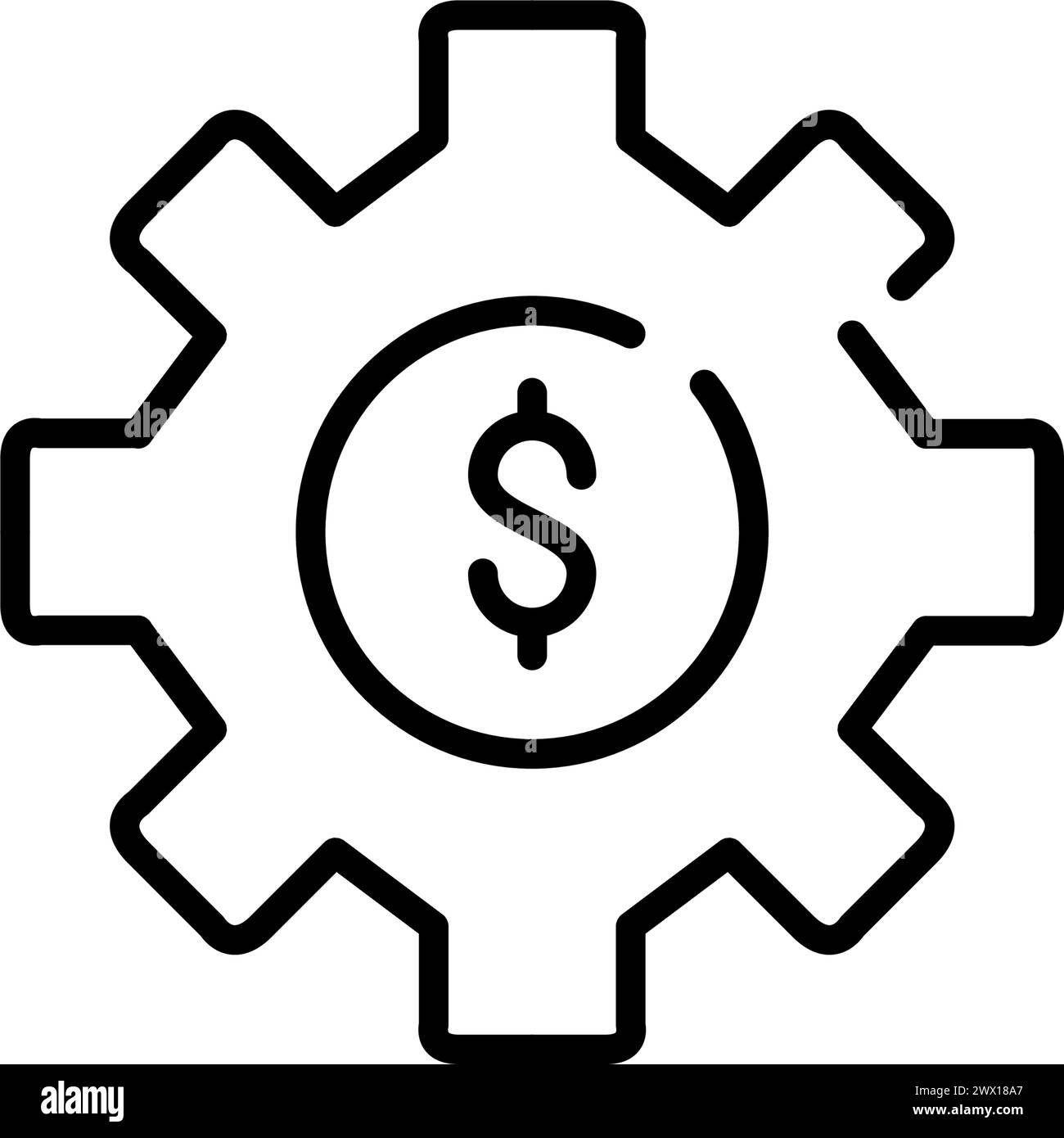Zahnrad und Dollarsymbol. Symbol für Finanzeffizienz, Kostenkontrolle, Gewinnoptimierung und Ertragsmanagement Stock Vektor
