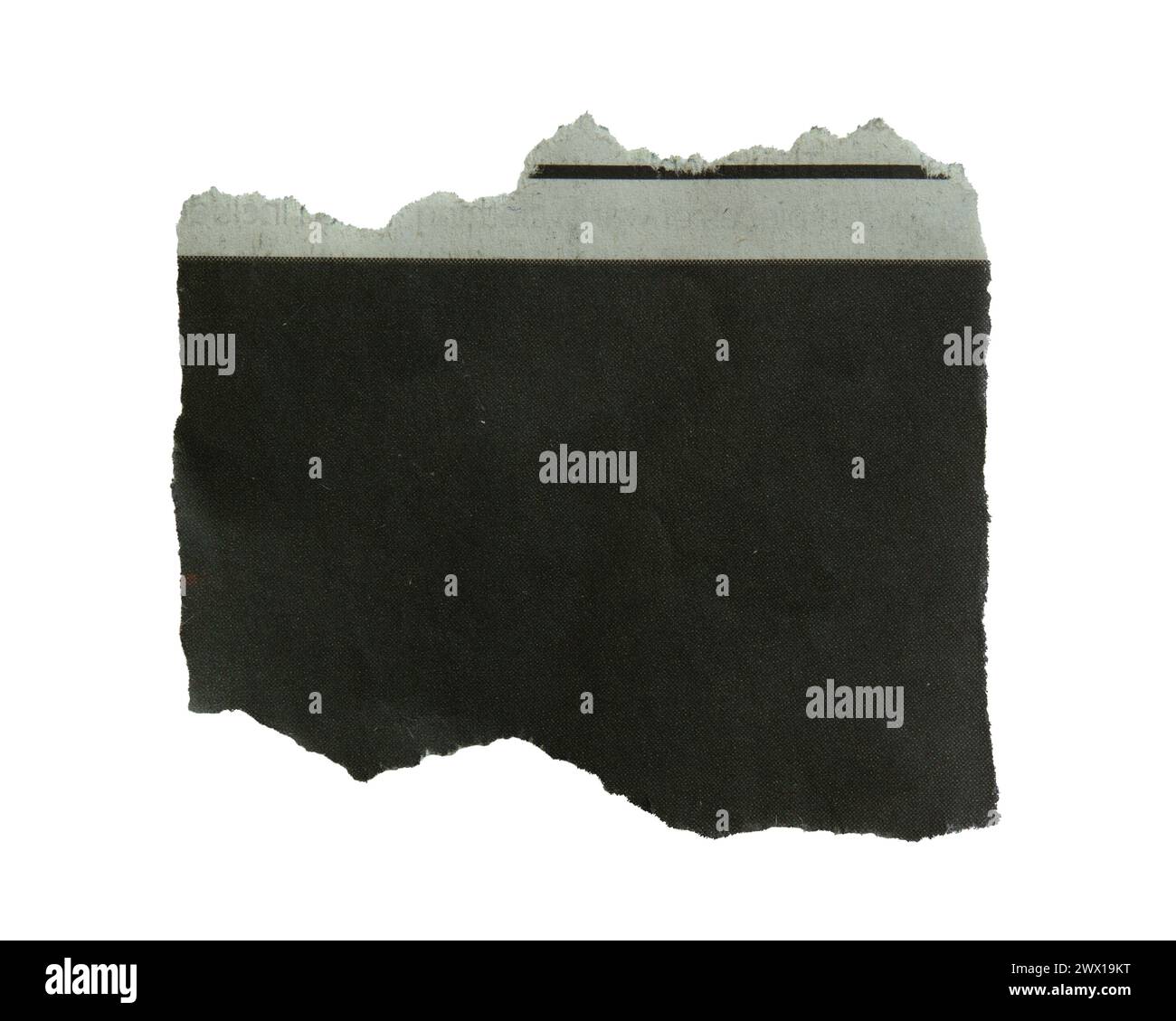 Zerrissene schwarze Zeitung auf weißem Hintergrund mit Beschneidungspfad Stockfoto