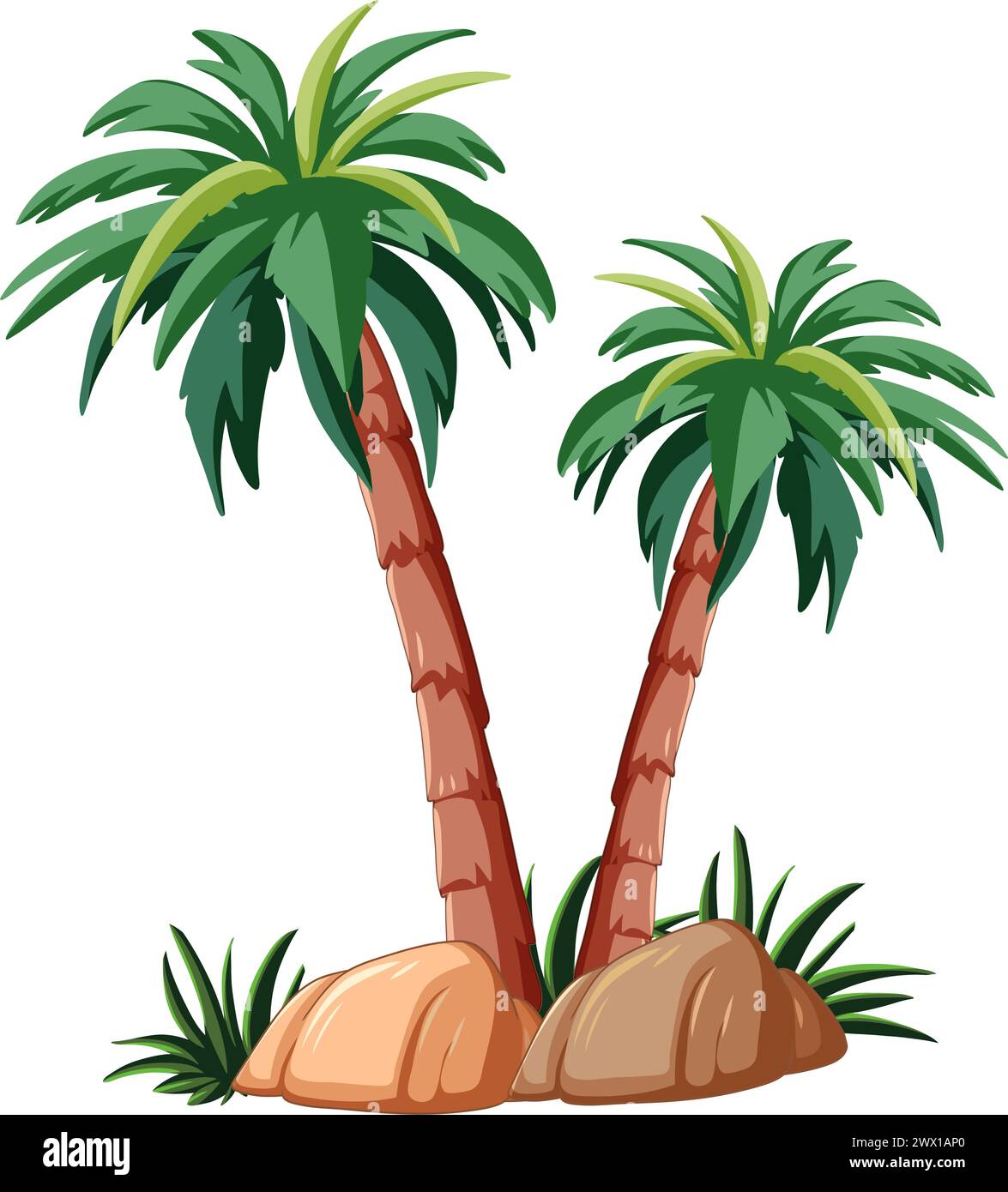 Vektor-Illustration von zwei Palmen auf Felsen Stock Vektor