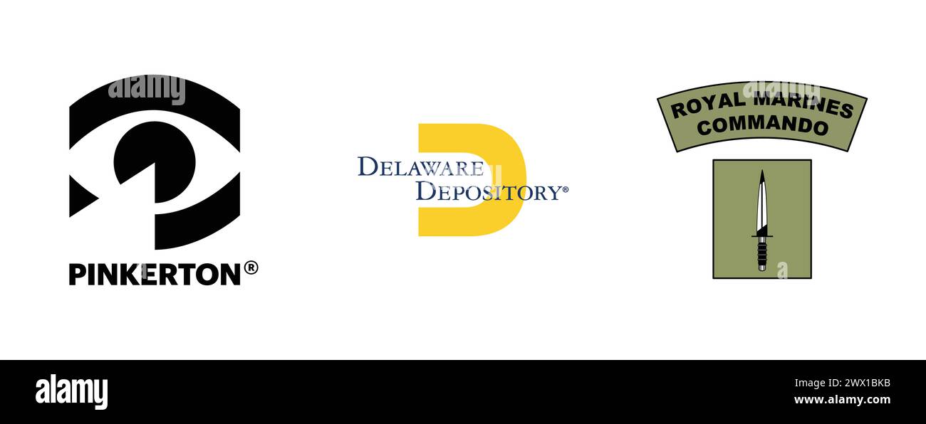 Pinkerton, Delaware Depository, Royal Marines Commando. Vektorillustration isoliert auf weißem Hintergrund. Stock Vektor