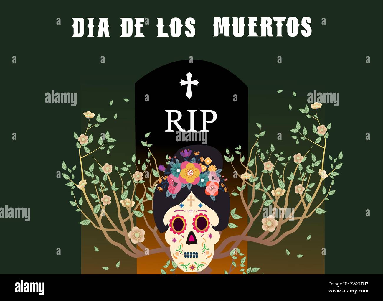 Dia de los muertos bedeutet Tag der Toten. Mexikanisches Feiertagsfest Vorlage Banner Vektor Illustration. Stock Vektor