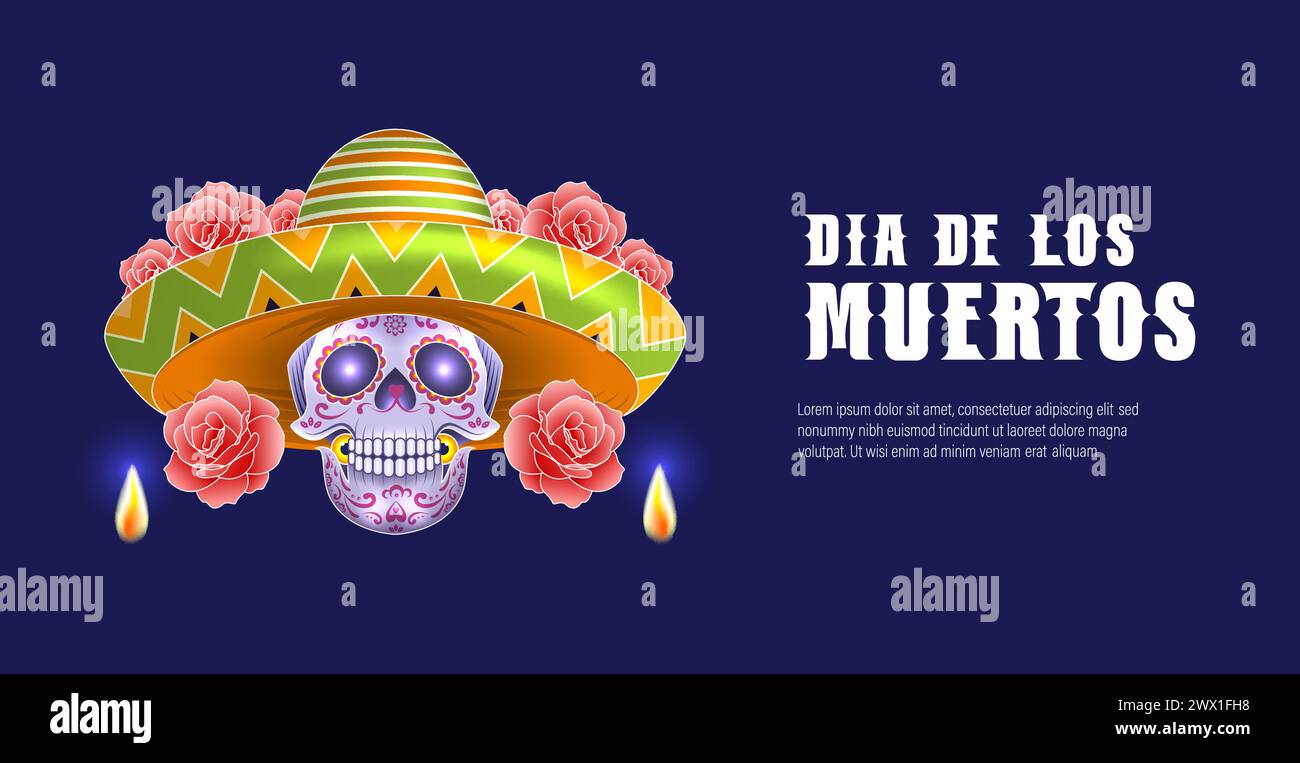 Dia de los muertos bedeutet Tag der Toten. Mexikanisches Feiertagsfest Vorlage Banner Vektor Illustration. Stock Vektor