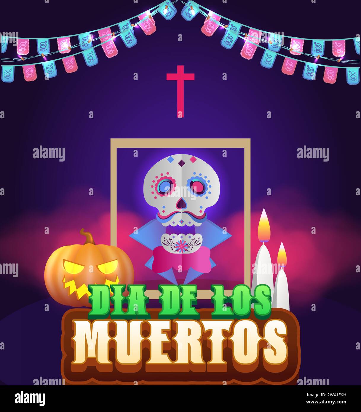 Dia de los muertos bedeutet Tag der Toten. Mexikanisches Feiertagsfest Vorlage Banner Vektor Illustration. Stock Vektor