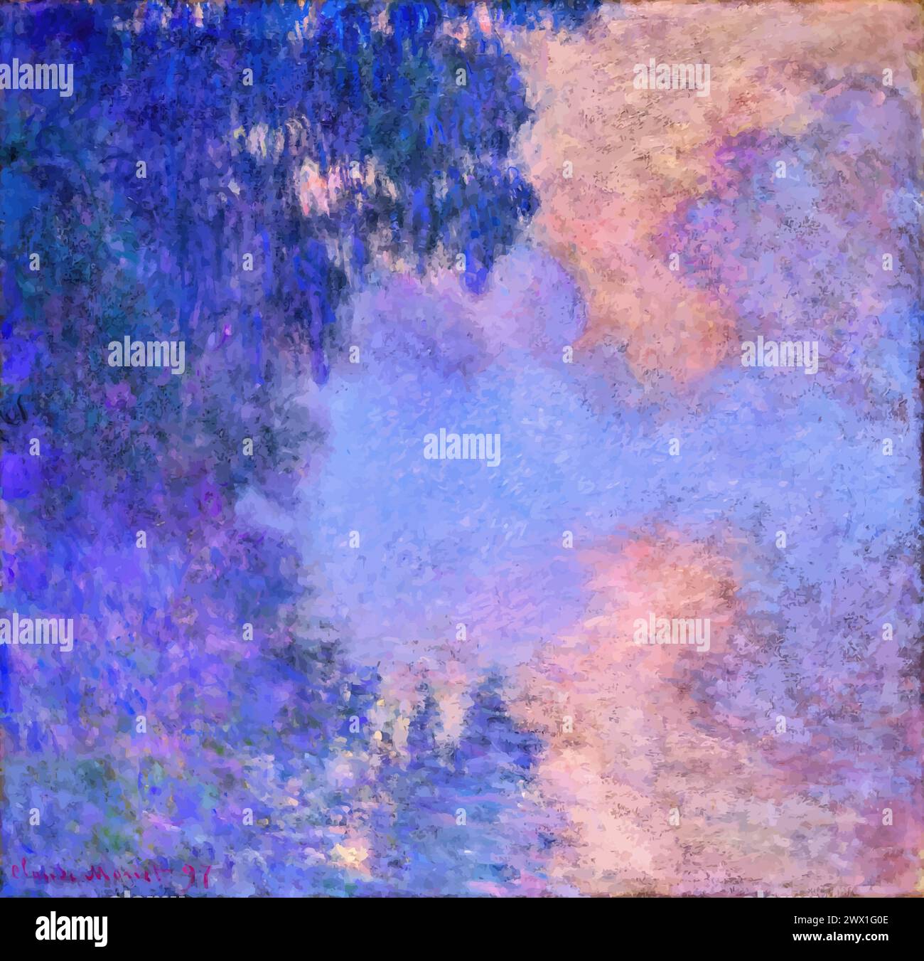 Zweig der seine bei Giverny (Nebel), 1897 (Gemälde) des Künstlers Monet, Claude (1840–1926) Französisch. Stock Vektor