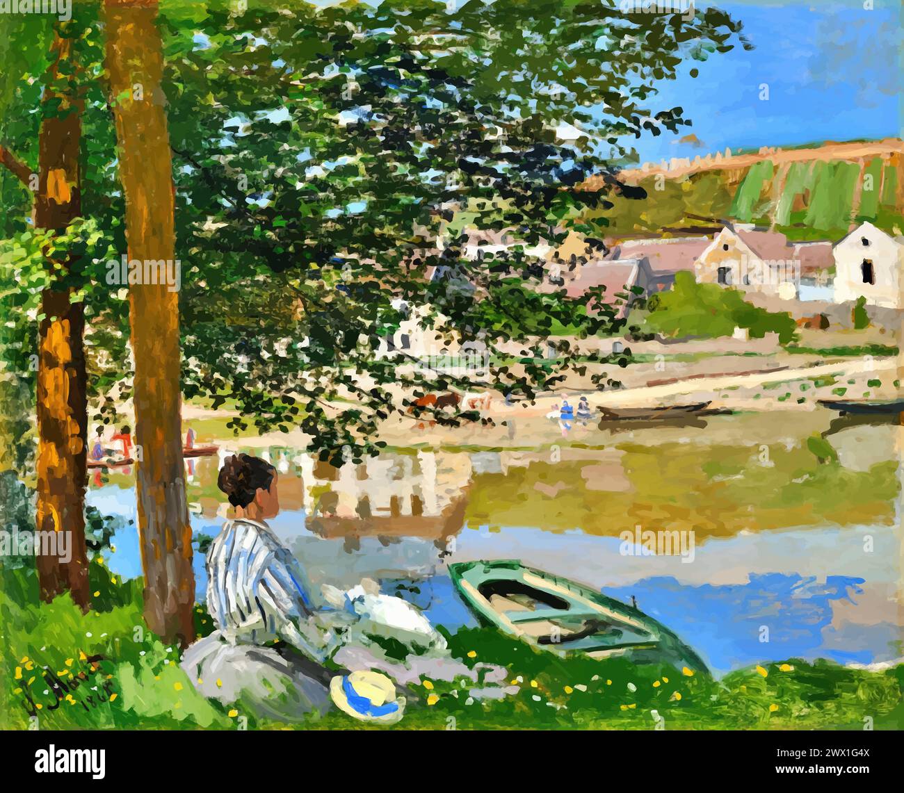 Am seine-Ufer, Bennecourt, 1868 (Gemälde) des Künstlers Monet, Claude (1840–1926) Französisch. Stock Vektor