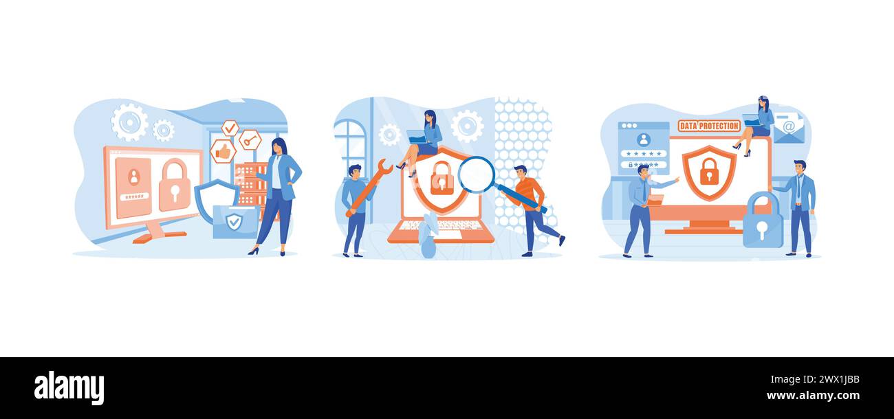 Datenschutz im Internet, Virtual Private Network Concept. Datenschutzkonzept für persönliche ID-Daten. Datensicherheit, Datenschutz und Internet Stock Vektor