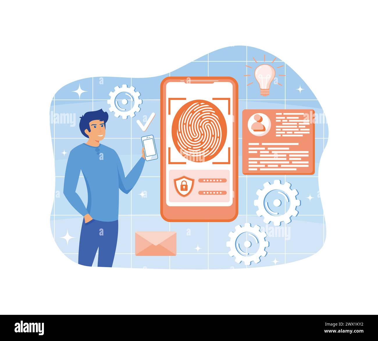 Online-Service oder Plattform für die Entwicklung von Gesichtserkennungssystemen. Biometrische Gesichtserkennung, Videoridentifikation. Mobile App. Flacher Vektor modern Stock Vektor