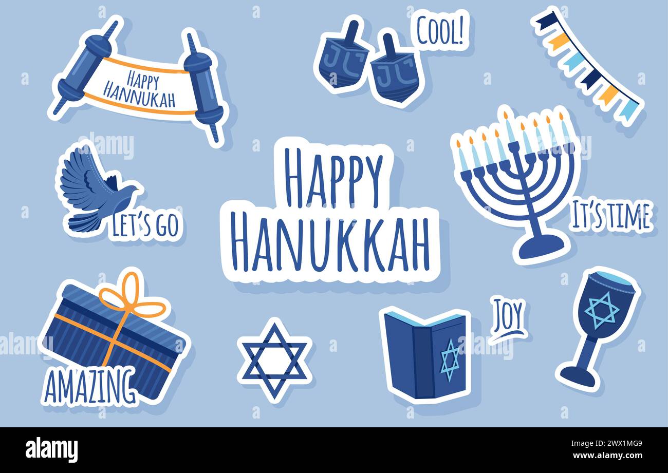 Happy Hanukkah, Jüdisches Lichterfest Hintergrund. Religiöse Festliche Symbole Vektor-Illustration. Stock Vektor