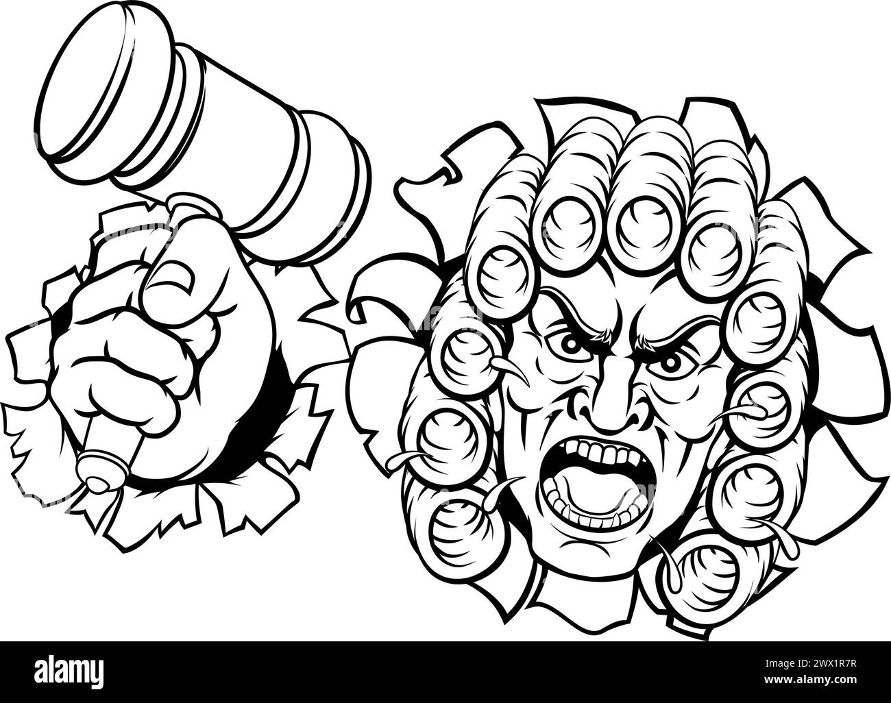 Wütend Richter Zeichentrickfigur Stock Vektor