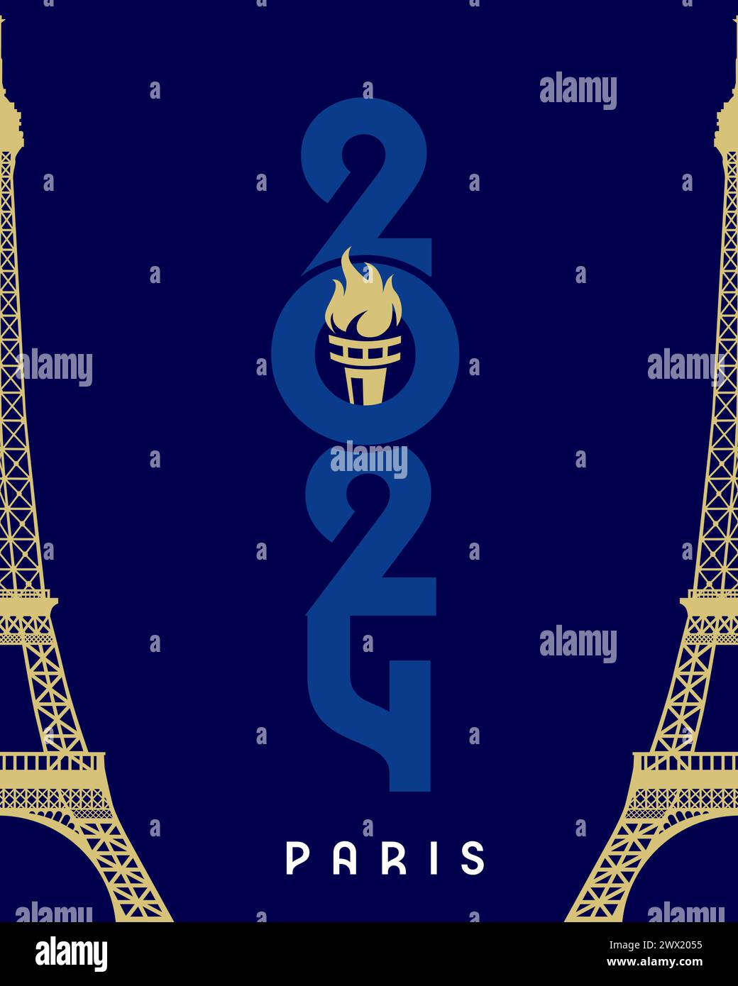 Vertikaler Hintergrund für Paris 2024 Reise- oder Sportspiele. Paris 2024 Travel Logo mit Eiffelturm. Vektorabbildung Stock Vektor