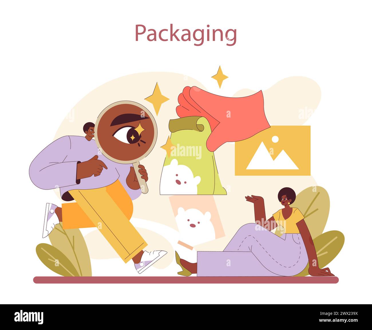 Produktverpackungsdesign. Mehr Qualität und Details zum Branding. Visuelle Elemente, die Verbraucher anziehen und informieren. Illustration des flachen Vektors. Stock Vektor