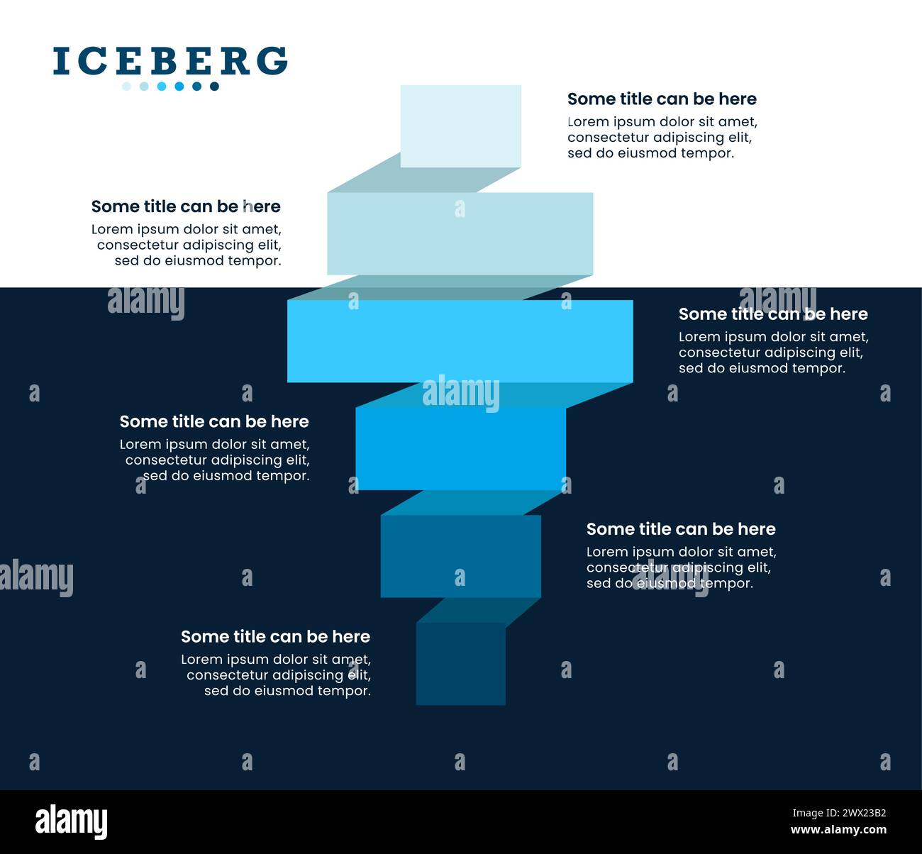 Infografik-Vorlage mit 6 Optionen oder Schritten. Eisberg. Kann für Workflow-Layout, Diagramm, Banner und Webdesign verwendet werden. Vektorabbildung Stock Vektor