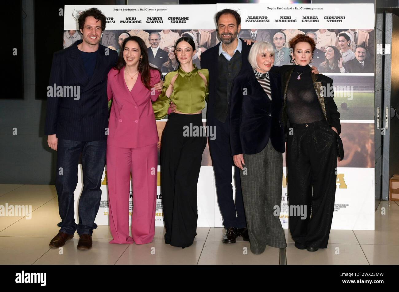 Alberto Paradossi, Anna Ferraioli Ravel, Marta Gastini, Neri Marcore, Pia Engleberth und Pia Lanciotti beim Photocall zum Kinofilm 'Zamora' im Cinema Adriano. Rom, 26.03.2024 Stockfoto