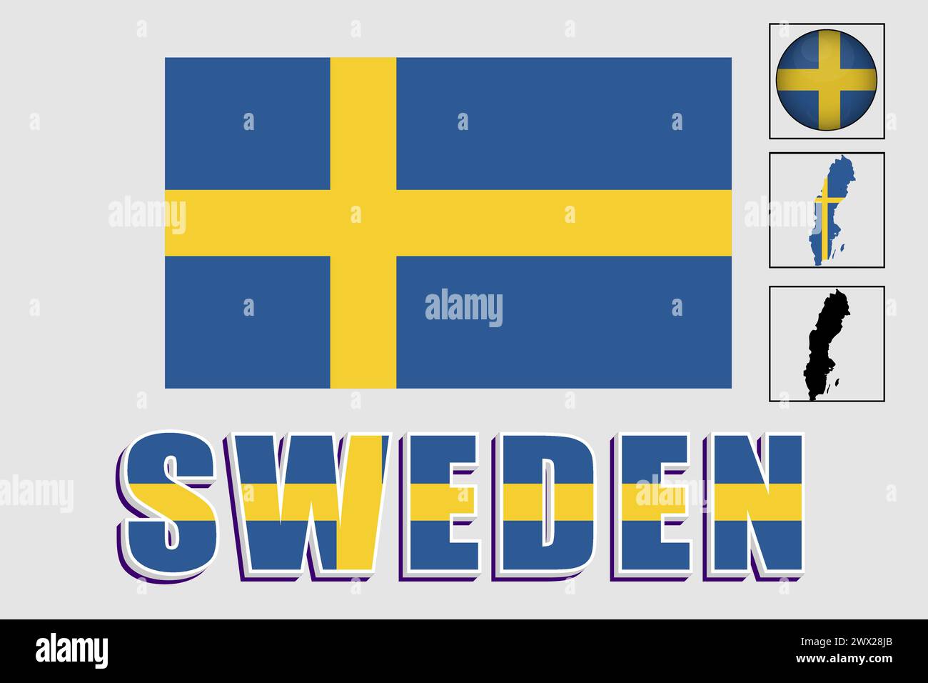 Schweden Flagge und Karte in einer Vektorgrafik Stock Vektor