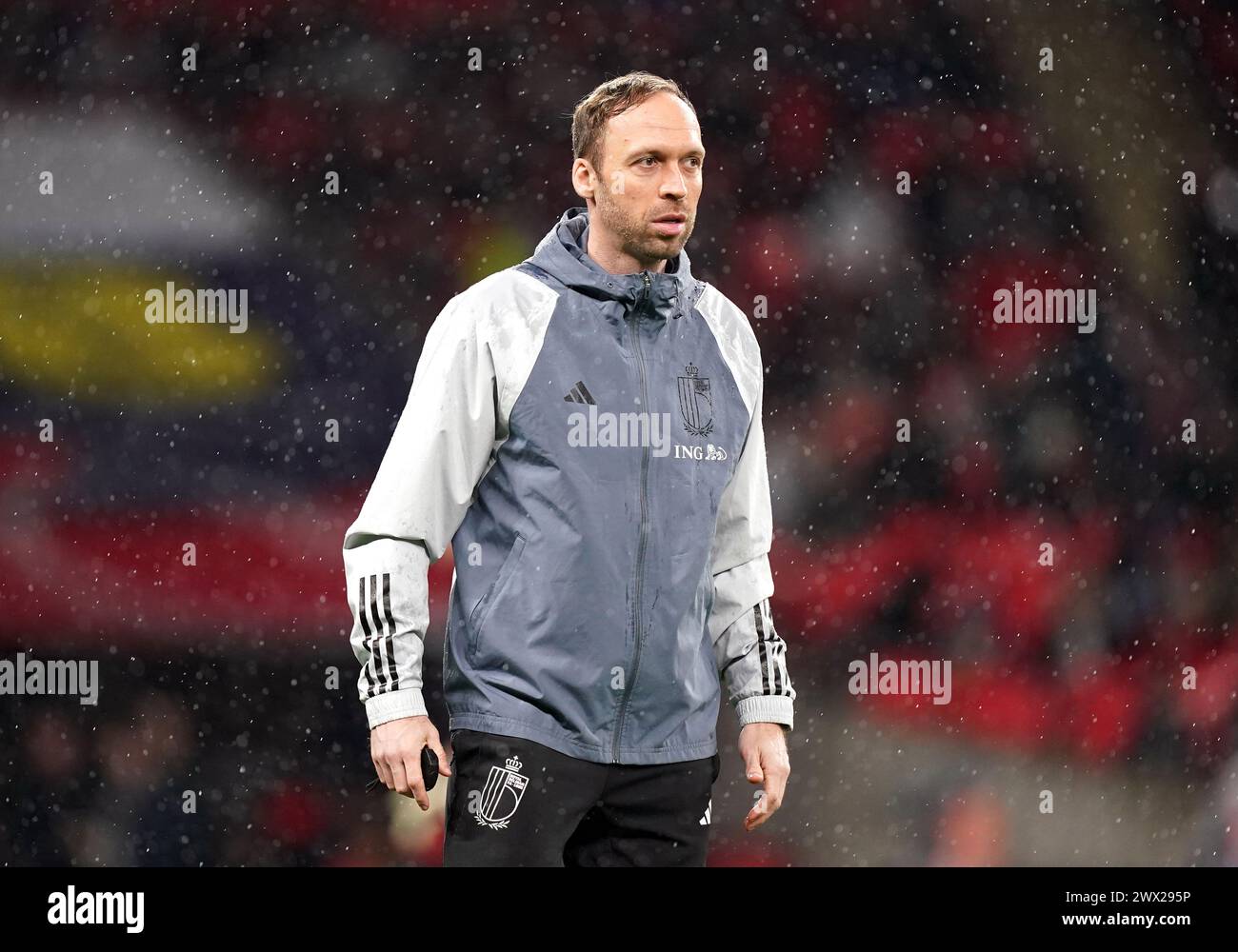 Belgischer Assistenztrainer Andreas Hinkel vor dem internationalen Freundschaftsspiel im Wembley Stadium in London. Bilddatum: Dienstag, 26. März 2024. Stockfoto