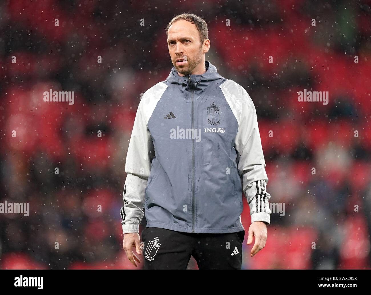 Belgischer Assistenztrainer Andreas Hinkel vor dem internationalen Freundschaftsspiel im Wembley Stadium in London. Bilddatum: Dienstag, 26. März 2024. Stockfoto