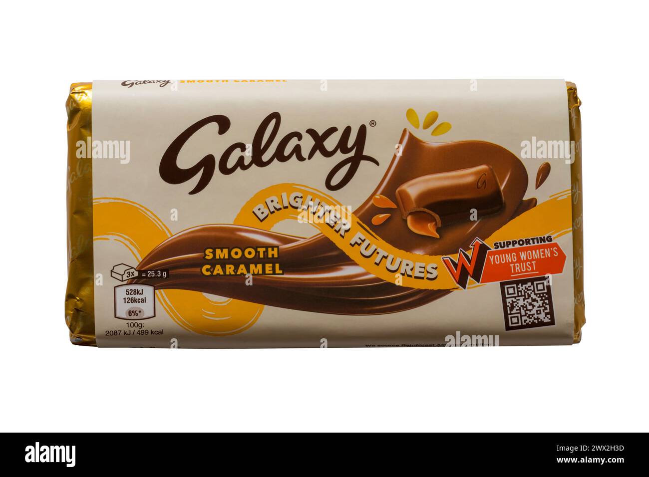 Tiegel von Galaxy glatte Karamell Schokolade Bar hellere Zukunft isoliert auf weißem Hintergrund Stockfoto
