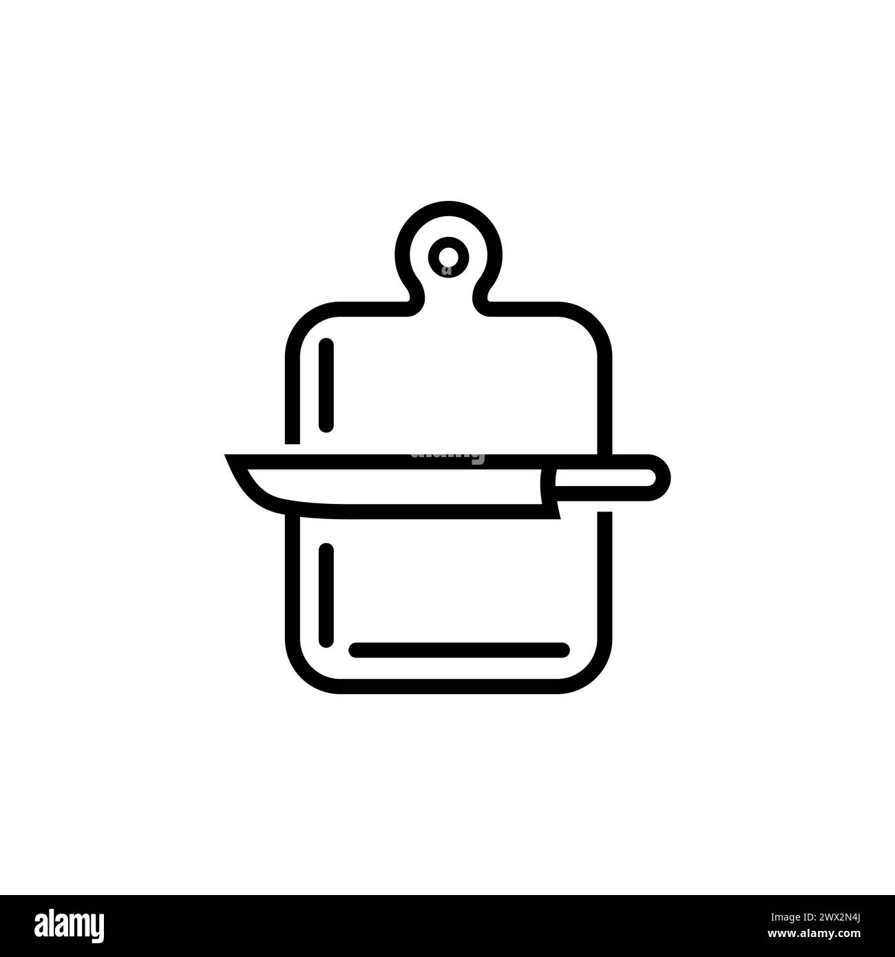 Kochen, Essen, Küchenschilder. Vektorsymbol im modernen Linienstil. Bearbeitbare Kontur. Liniensymbol für Messer und Schneidebrett Stock Vektor