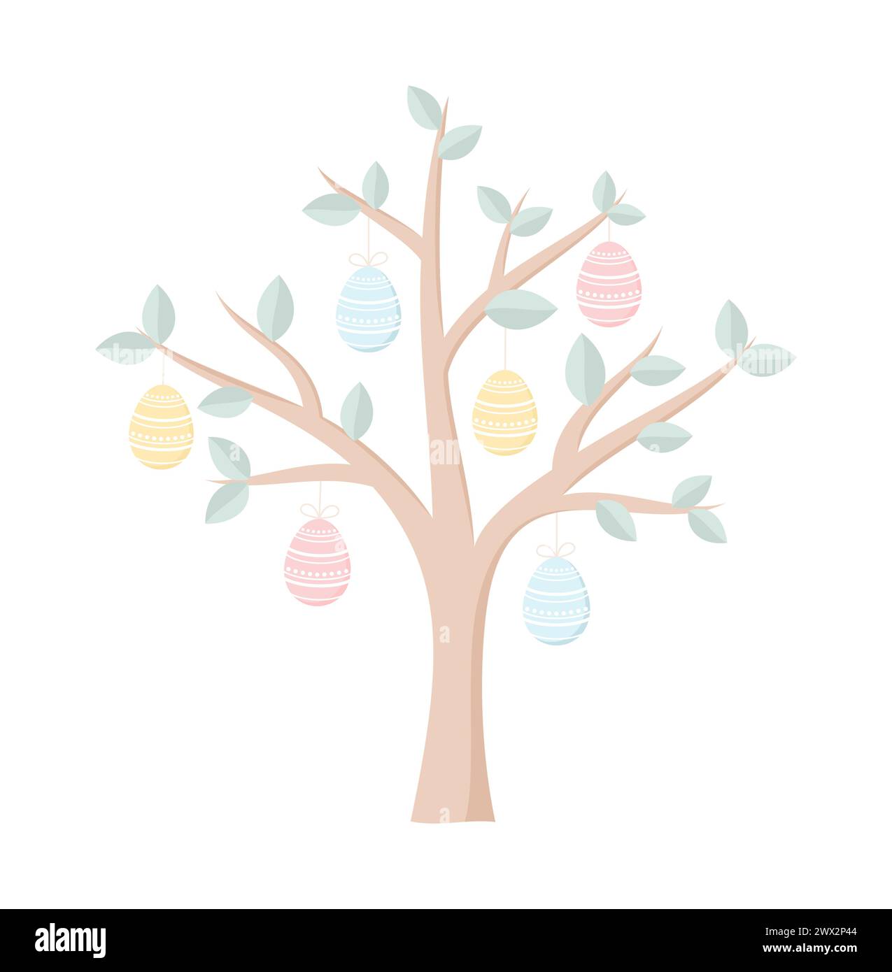 Ein Baum mit bunten Ostereiern, isoliert auf weißem Hintergrund. Illustration des flachen Vektors Stock Vektor
