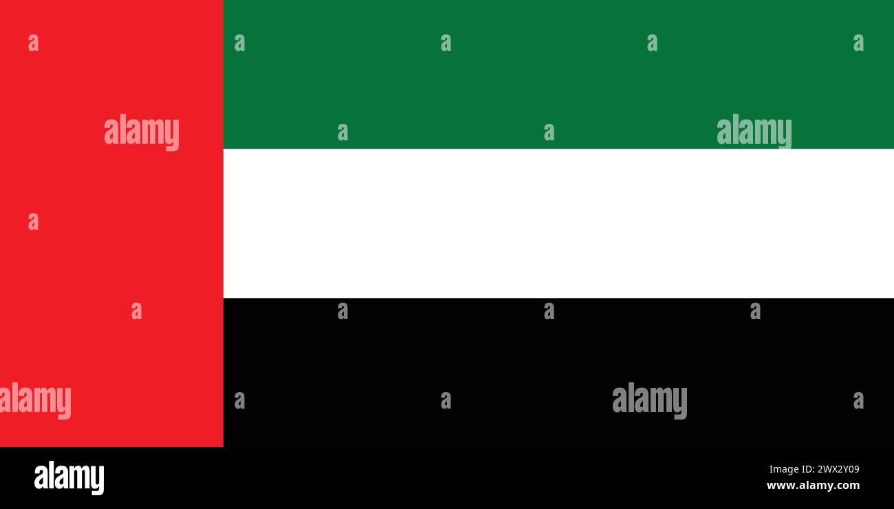 Nationalflagge der Vereinigten Arabischen Emirate, Zeichen der Vereinigten Arabischen Emirate, Flagge der Vereinigten Arabischen Emirate, VAE Stock Vektor