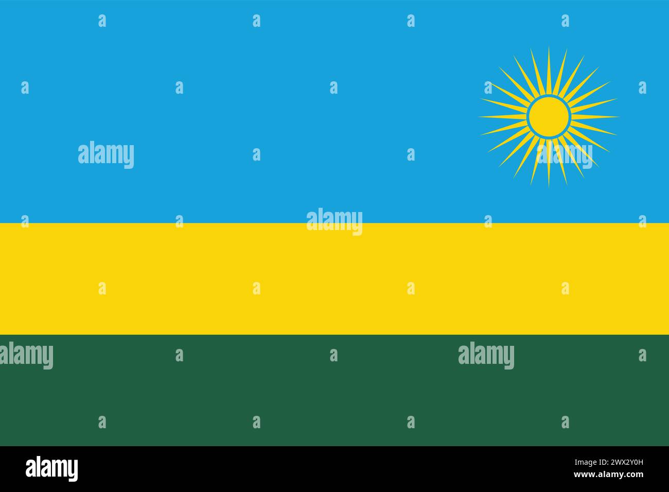 Nationalflagge von Ruanda, Ruanda-Zeichen, Ruanda-Flagge Stock Vektor