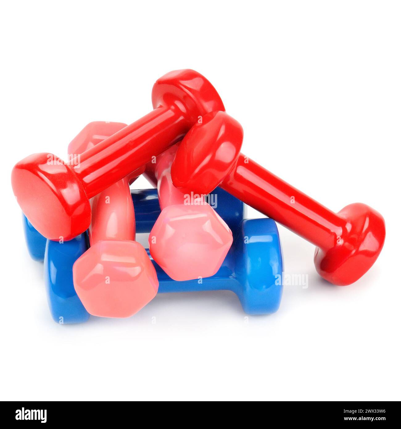 Set mit Kurzhanteln isoliert auf weißem Hintergrund. Sportausrüstung. Stockfoto