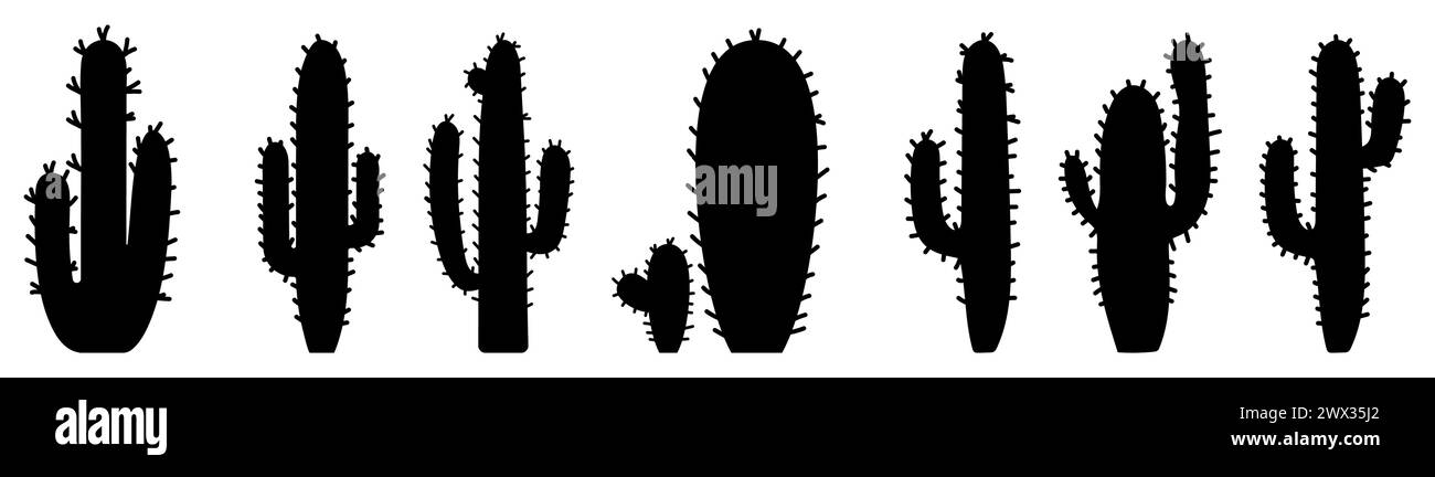 Schwarze Kakteen-Silhouetten-Set. Vektorsatz Kakteen Symbole Stock Vektor