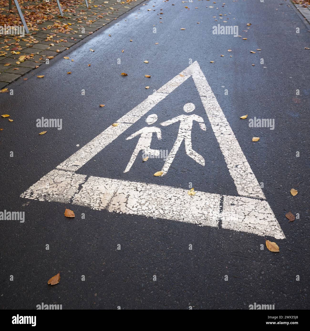 Fußgängerkennzeichnung durch eine Straßenmarkierung an der Sundpromenade in Stralsund Stockfoto