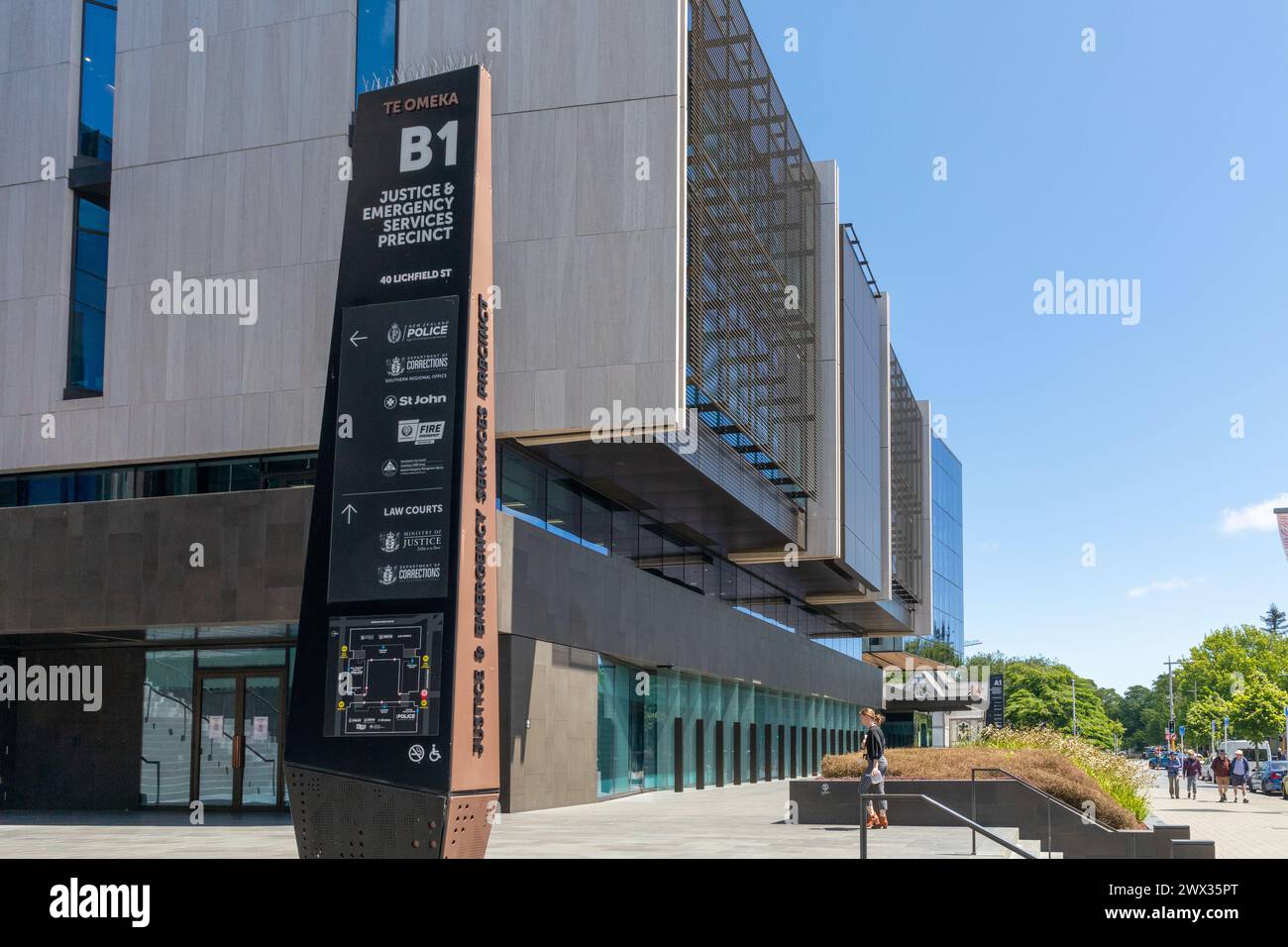 Das preisgekrönte Justiz- und Rettungszentrum in der Innenstadt von Christchurch, der größten Stadt auf der Südinsel Neuseelands. Stockfoto