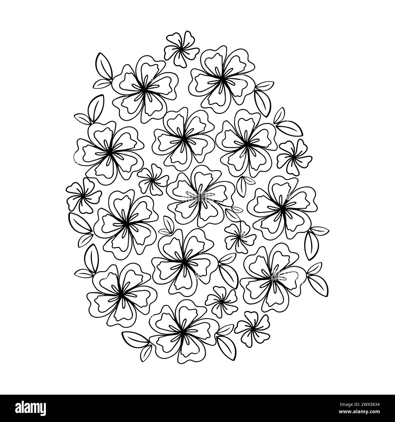 Ostereierblume Hintergrund, handgezeichnete florale Elemente für Frühlingsferien. Schwarzweiß-Strichkunstkompositionen zum Ausmalen von Seiten. Vektorillustrat Stock Vektor