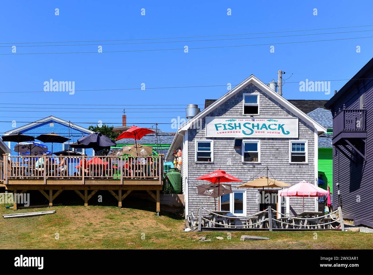 Lunenburg, Kanada - 3. August 2016: Das South Shore Fish Shack ist ein zwangloses Restaurant, das sich auf Meeresfrüchte in der beliebten Touristenstadt Lunenburg spezialisiert hat Stockfoto