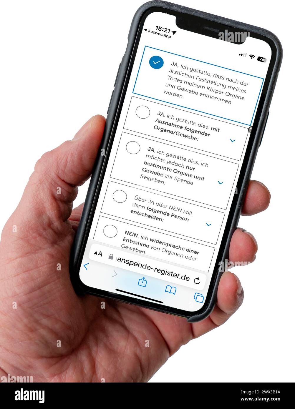 Symbolisches Bild des Organspenderegisters, informiert sich die Person über das neue Online-Register für Organspende, in dem Sie sich als Spender registrieren können Stockfoto