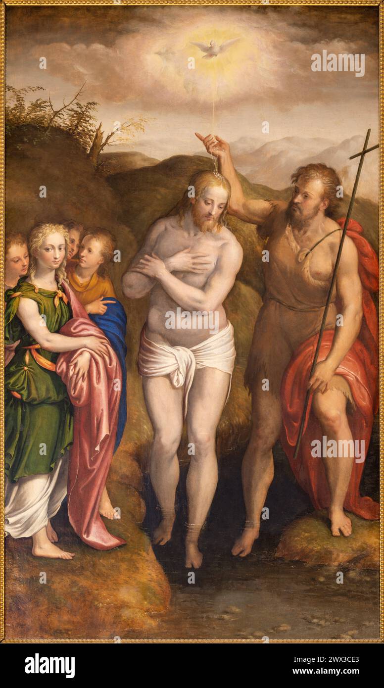 MAILAND, ITALIEN - 7. MÄRZ 2024: Das Gemälde der Taufe Jesu in der Kirche Basilica di Sn Lorenzo Maggiore Stockfoto