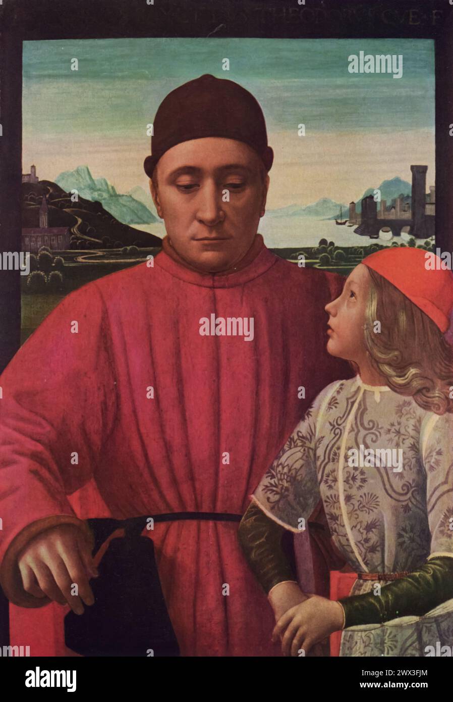 Domenico Ghirlandaios „Francesco Sassetti und sein Sohn Teodoro“ (um 1488): Dieses Porträt befindet sich im Louvre Museum in Paris und zeigt den prominenten florentinischen Bankier Francesco Sassetti mit seinem Sohn. Das Gemälde ist bekannt für seine lebensechte Darstellung und die Liebe zum Detail in der Kleidung der Motive. Sie spiegelt die Renaissance-Betonung des Individualismus und die humanistische Darstellung persönlicher Beziehungen wider. Stockfoto
