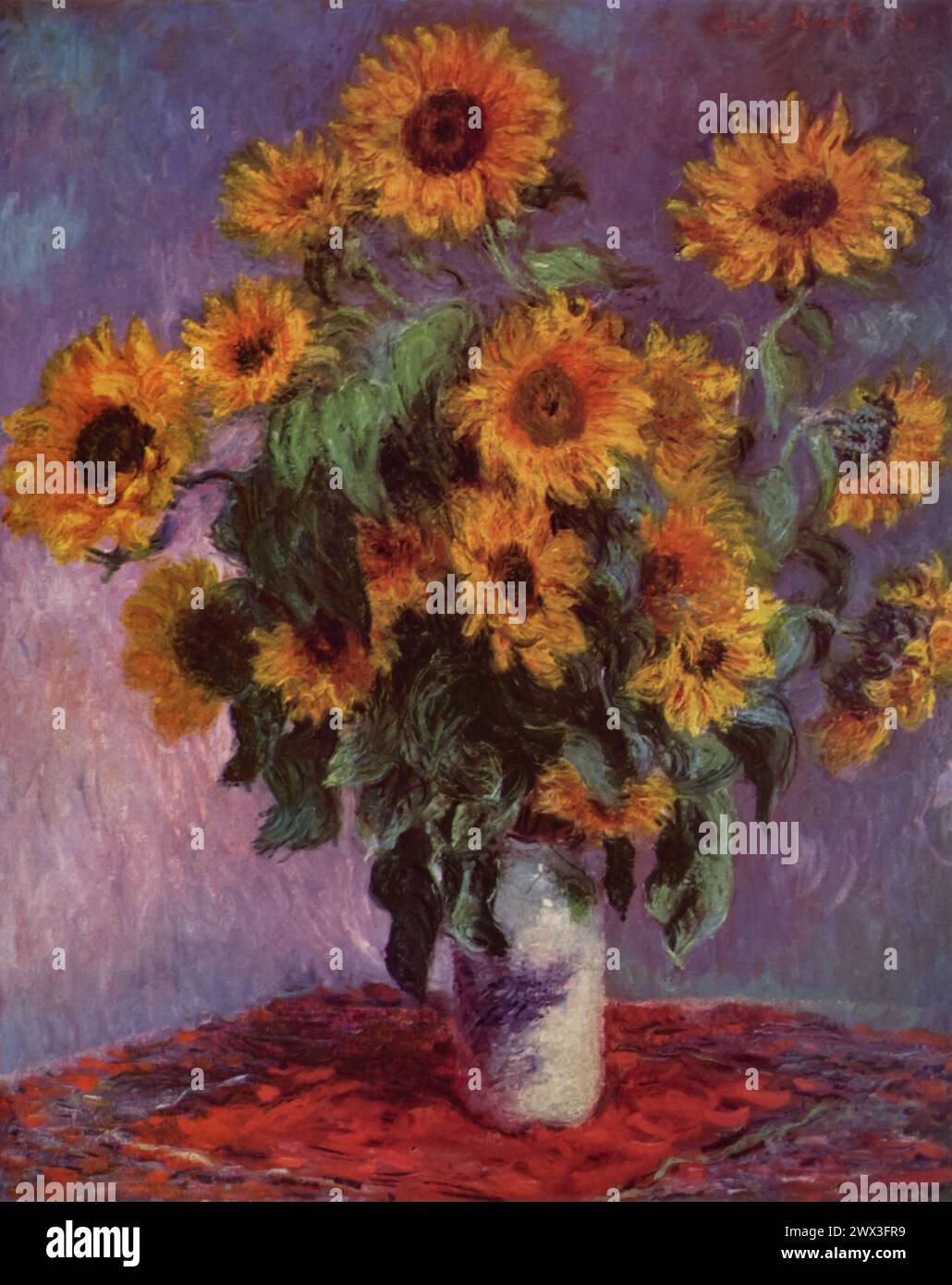 Claude Monets „Sonnenblumen“ (um 1881), ausgestellt im Metropolitan Museum of Art, fängt das lebendige Wesen der Sonnenblumen ein. Mit impressionistischen Techniken betont Monet das Zusammenspiel von Licht und Farbe, zeigt seine anhaltende Faszination für die Natur und trägt zur Entwicklung der modernen Kunst bei. Stockfoto