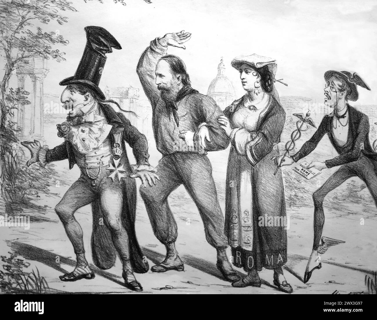 Risorgimento. Garibaldi in defensa de Roma. Lithographie von A. Matarelli. 1862 Stockfoto