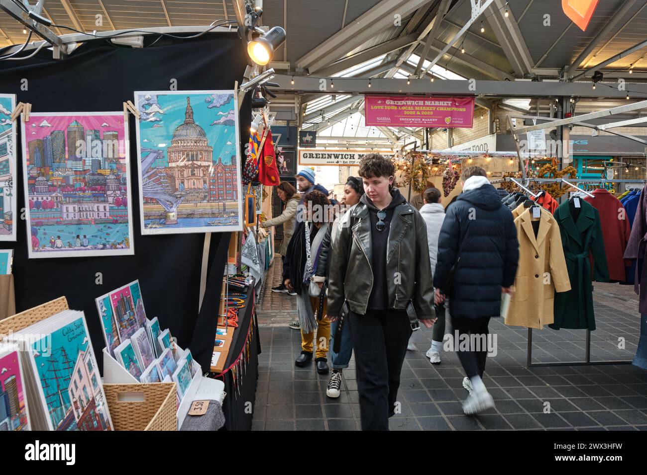 Greenwich Indoor & Outdoor Market London, England, Großbritannien Stockfoto