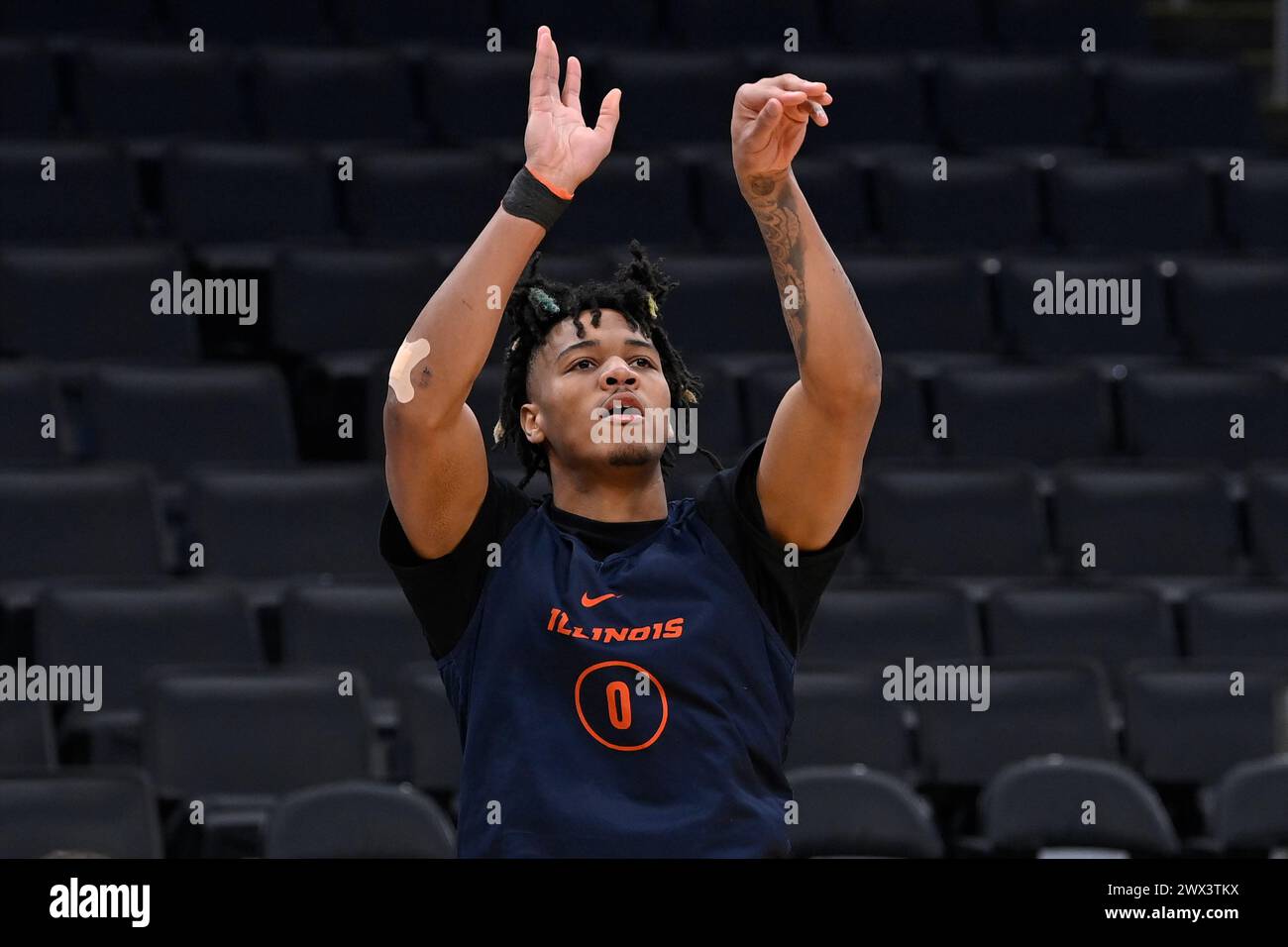 Boston, Massachusetts, 27. März 2024. Terrence Shannon Jr. (0) schießt während einer Trainingseinheit beim NCAA March Madness Eastern Regional Turnier in TD Garden. Obligatorisches Credit Eric Canha/CSM/Alamy Live News Stockfoto