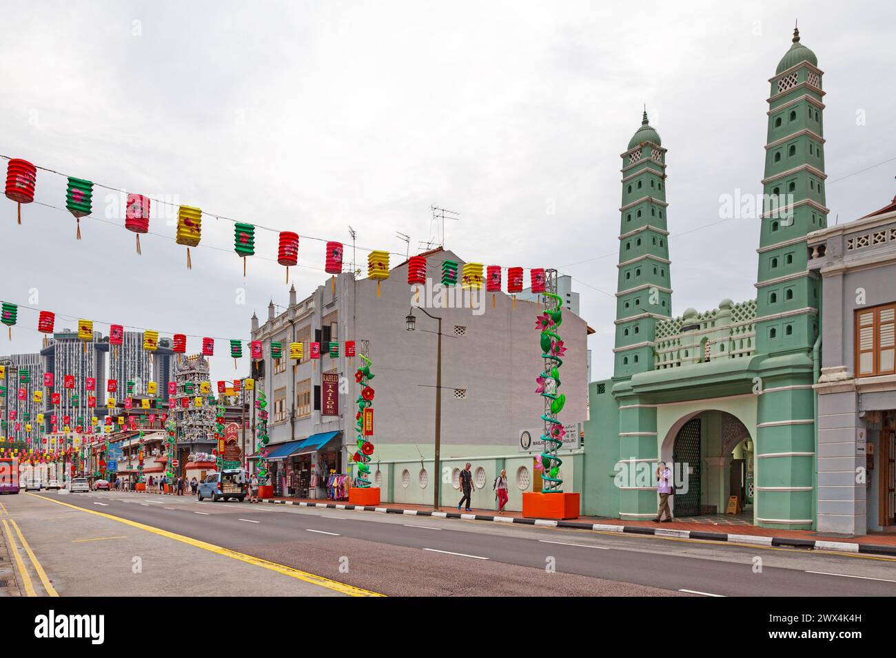 Chinatown, Singapur - 4. September 2018: South Bridge Rd Greeting Ready for the Lantern Festival. Diese Straße ist berühmt, nur wenige Meter von jeder Straße entfernt zu sein Stockfoto