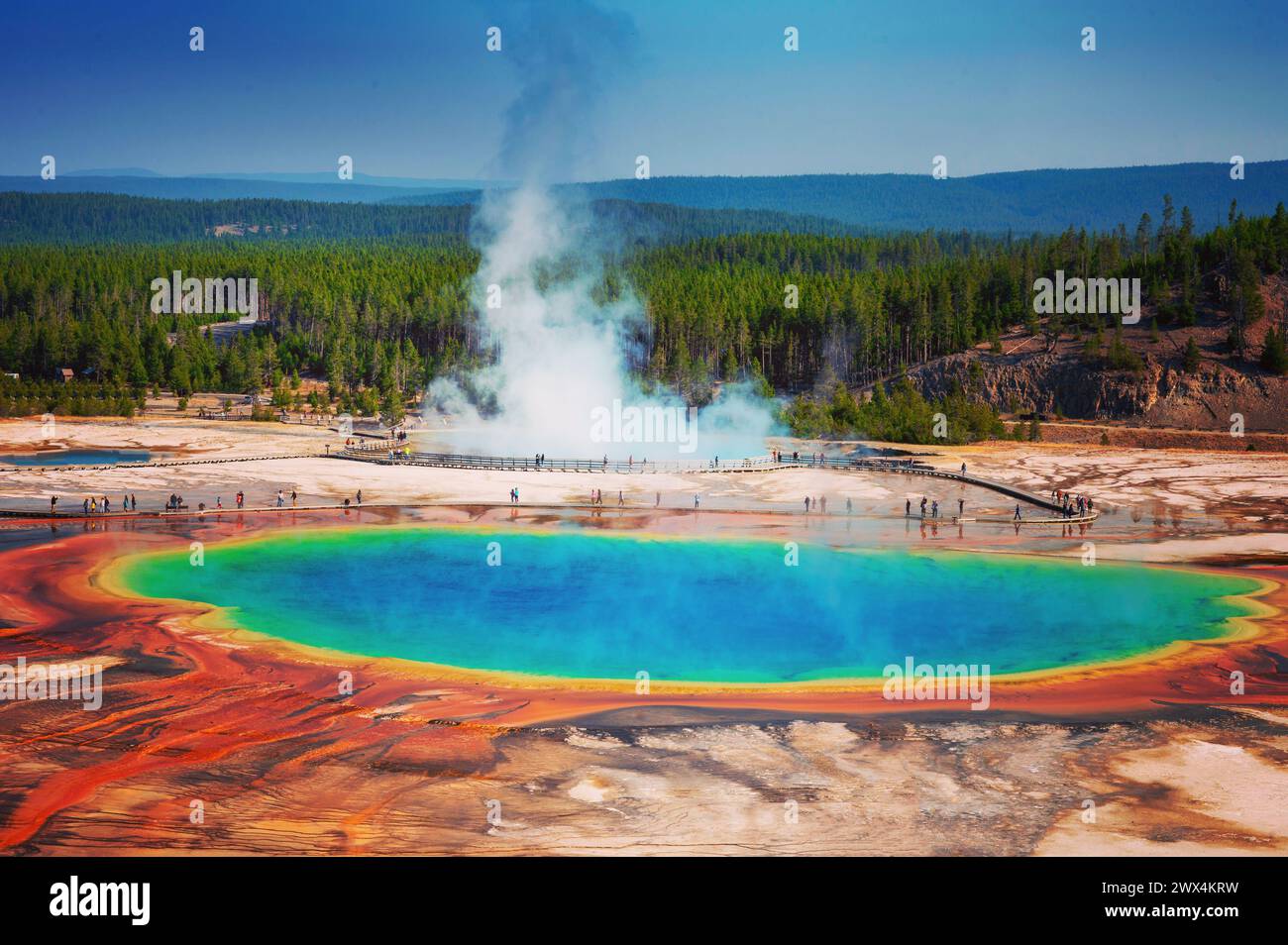 Grand Prismatic Spring im Yellowstone National Park, Wyoming Stockfoto