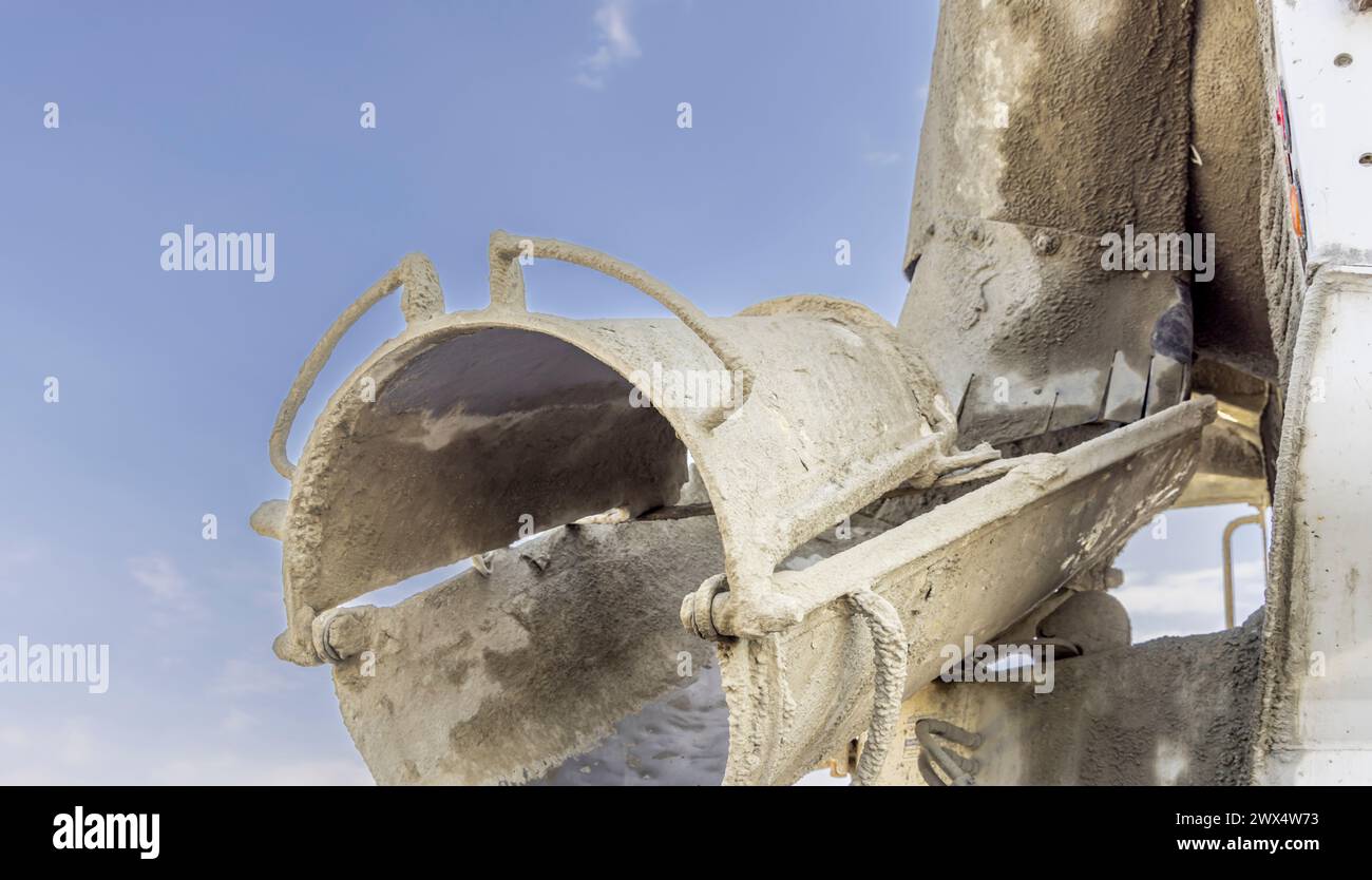 Detailbild eines Betonmischwagens Stockfoto