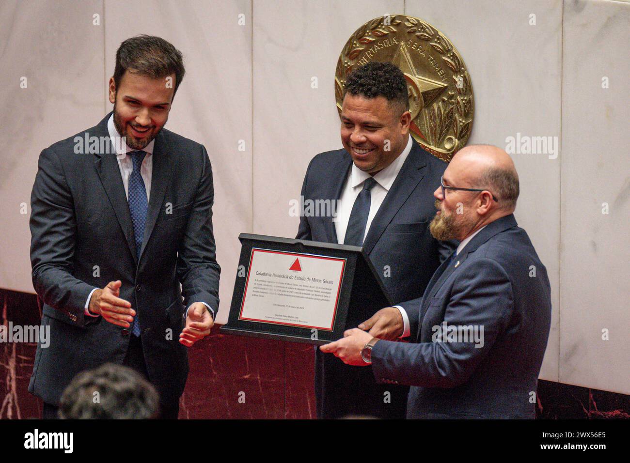 Homenagem para Ronaldo Fenomeno - Assembleia de Minas Gerais BELO HORIZONTE MG, 03/27/2024 - Versammlung der Minas / Homeage - die Versammlung der Minas zollt Ronaldo Fenomeno mit dem Titel Ehrenbürger für die Verdienste des ehemaligen Spielers für den Staat MG am Mittwochabend, 27. IMAGO / Gustavo Minas Gerais Brasil Copyright: XGustavoxRabelox Stockfoto