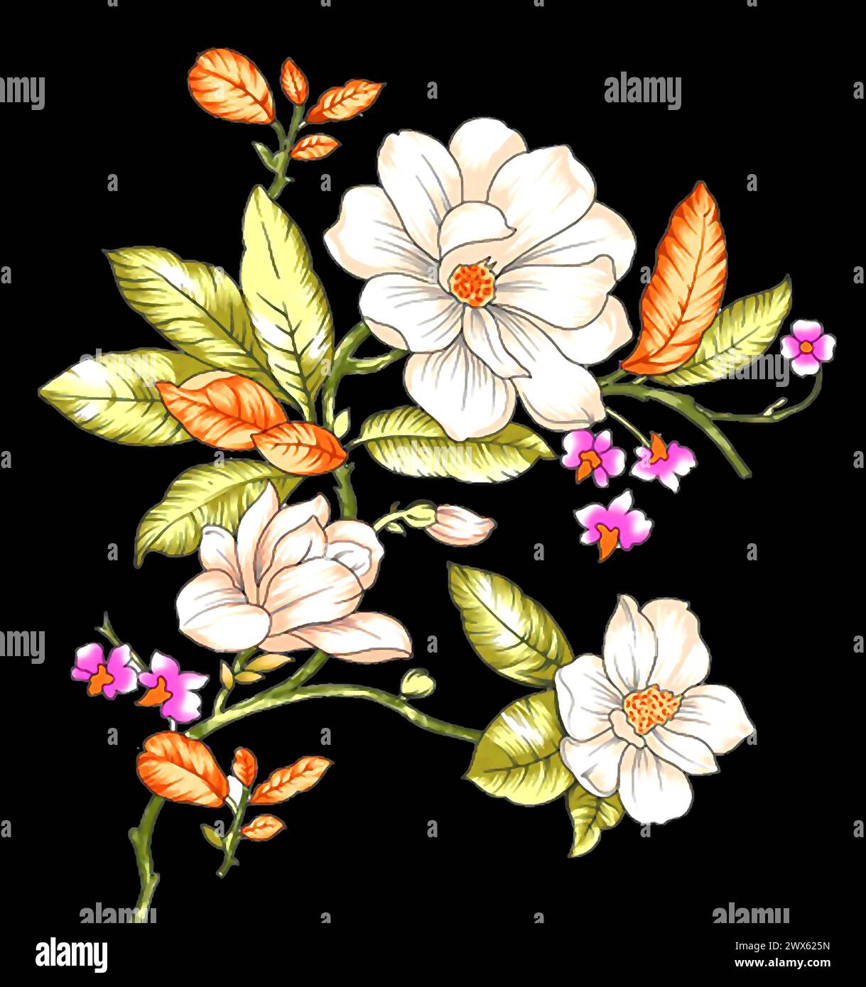 Wunderschönes weißes Blumendesign in Textil digital Stock Vektor