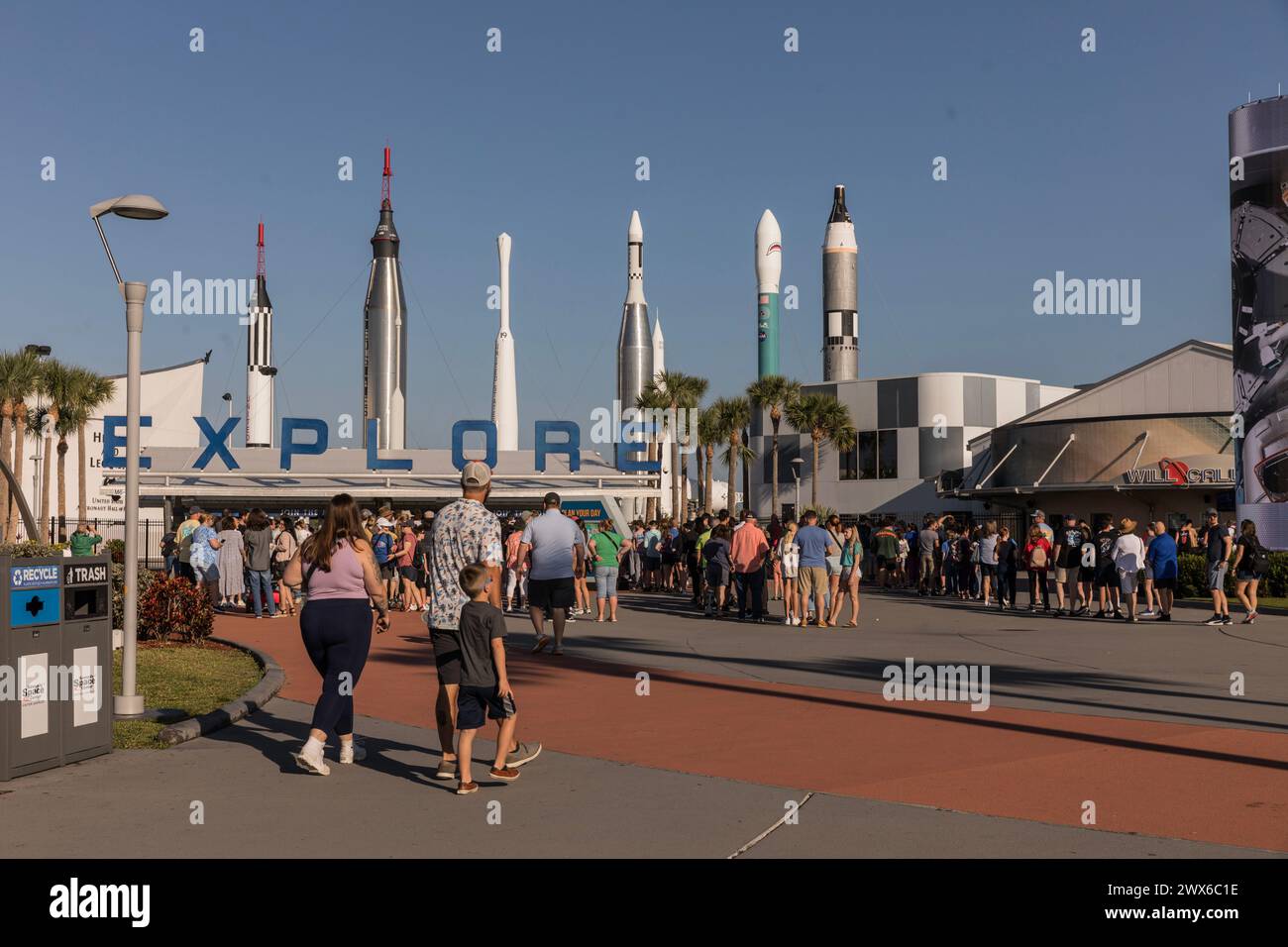 CAPE CANAVERAL, FLORIDA - 15. MÄRZ 2024. Eintritt zum Kennedy Space Center CAPE CANAVERAL der NASA, FLORIDA, USA Stockfoto