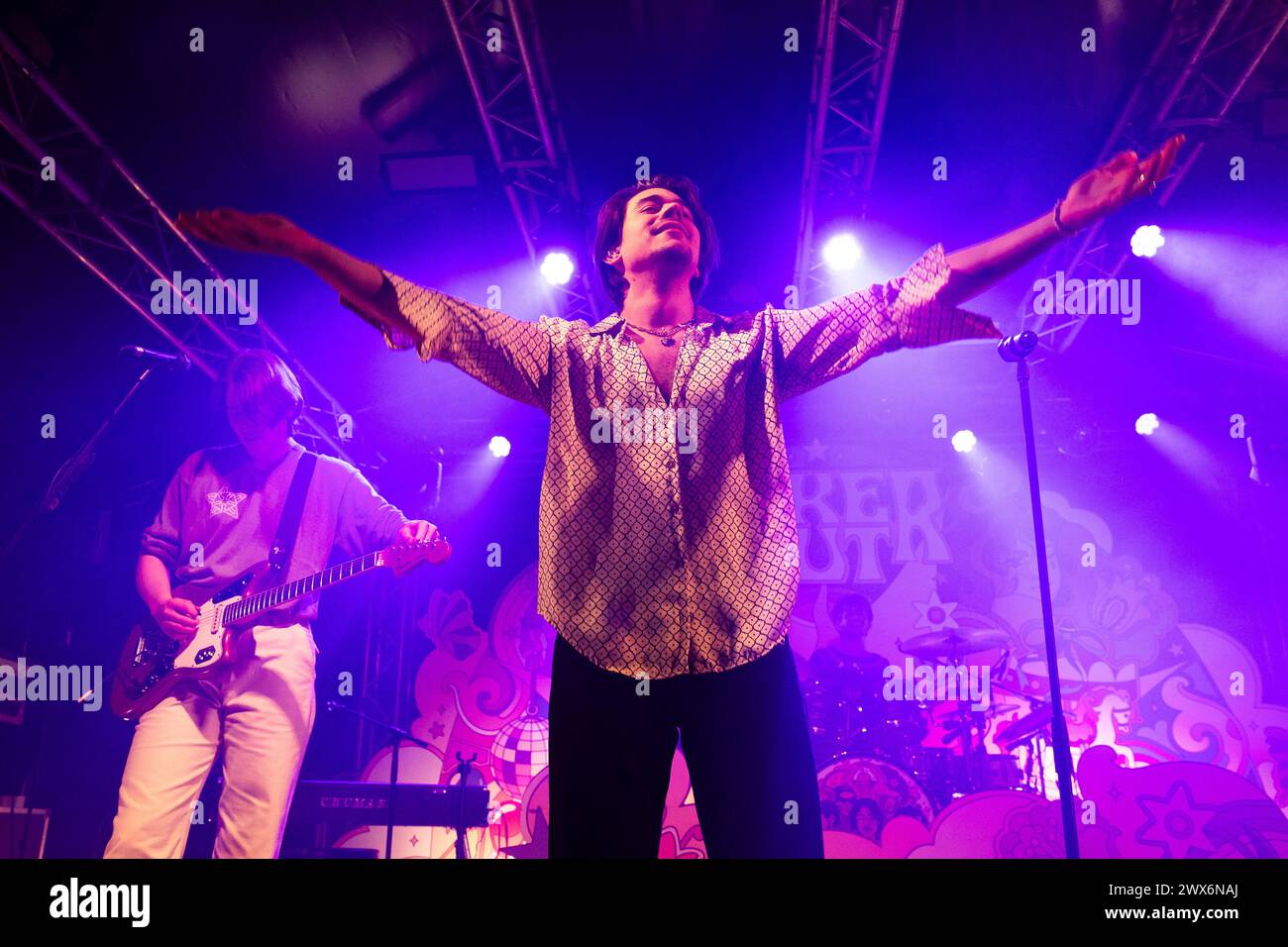 Mailand, Italien. März 2024. Bojan Cvjeti?anin von der slowenischen Indie-Rock-Band Joker Out tritt live im Circolo Magnolia in Mailand auf. (Foto: Mairo Cinquetti/SOPA Images/SIPA USA) Credit: SIPA USA/Alamy Live News Stockfoto