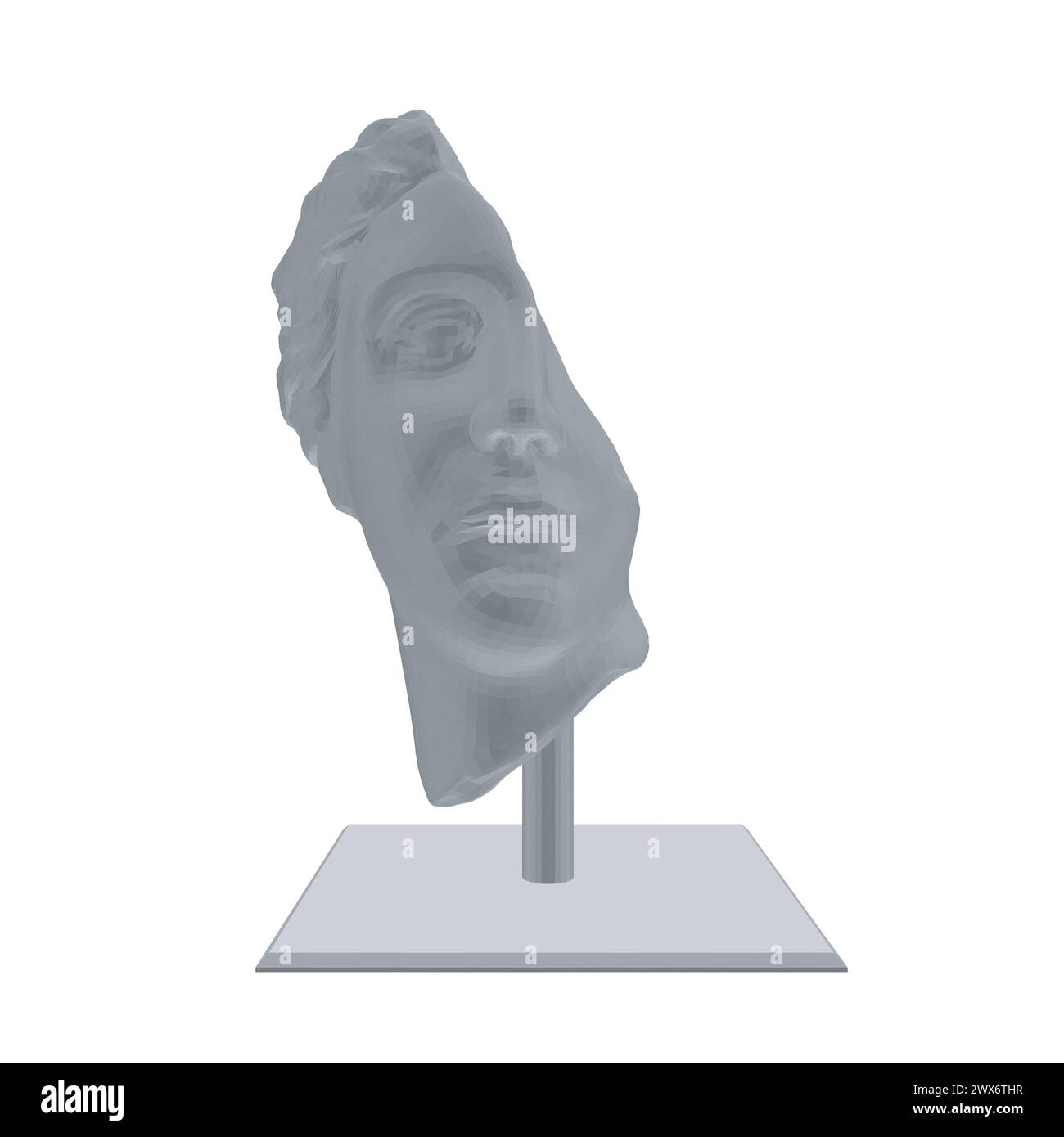 Antike griechische Skulptur. Polygonale Skulptur eines halben Kopfes 3D. Vorderansicht. Vektorabbildung. Stock Vektor