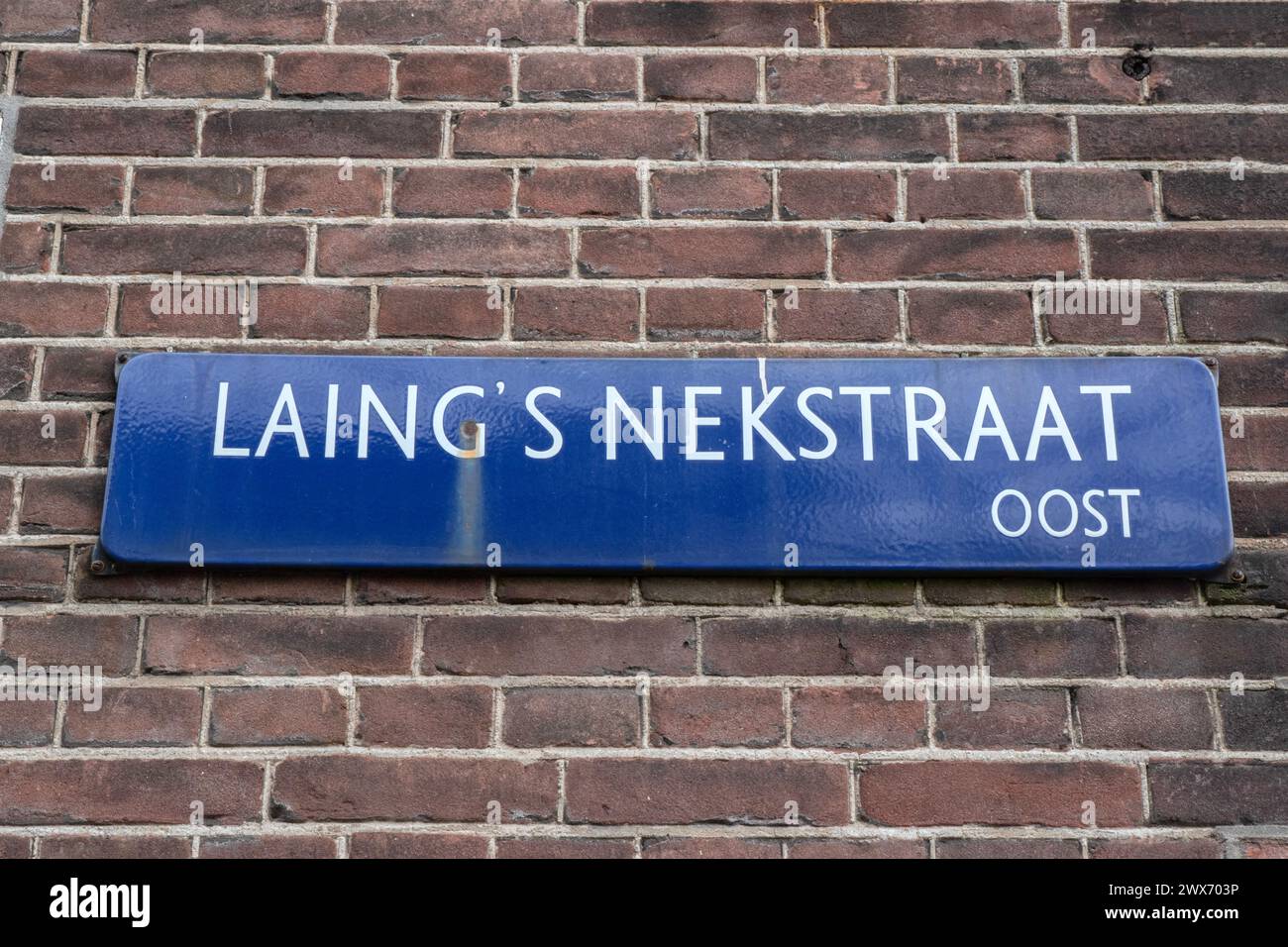 Straßenschild Laing's Nekstraat in Amsterdam, Niederlande 26-3-2024 Stockfoto