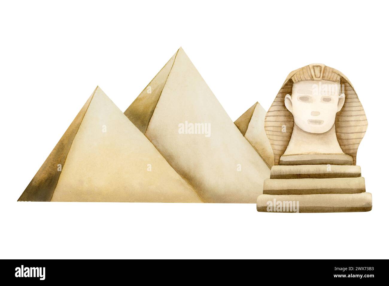 Ägyptische Pyramiden von Gizeh mit Statue der Sphinx Aquarellillustration für Ägypten Tourismus- und Reisedesigns Stockfoto